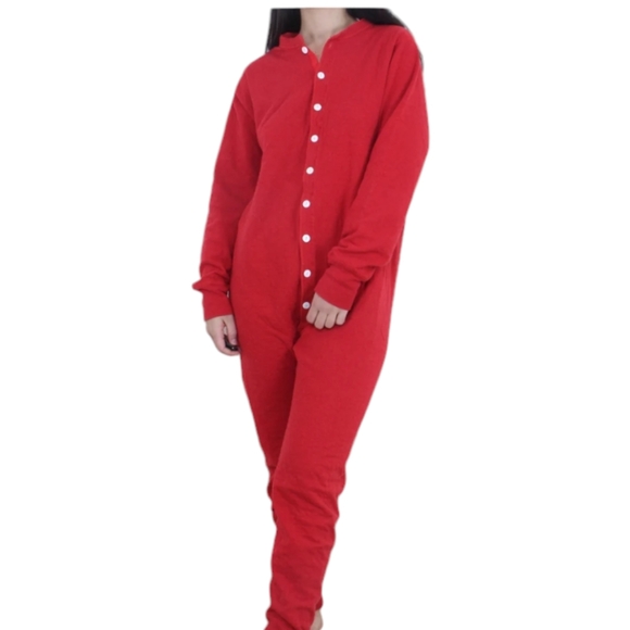 LLBean union suit, red, button front, long sleeved, drop seat, thermal underwear - Picture 2 of 11